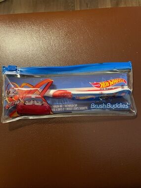 Hot Wheels blue and Red Brush Buddies Travel Toothbrush Set